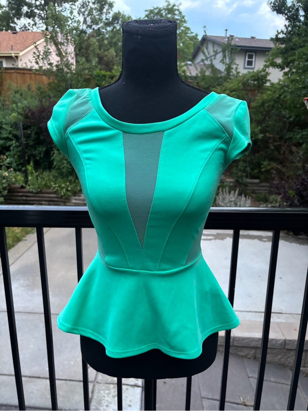 NWT Guess Mint Green Peplum Top with Sheer V-Panel